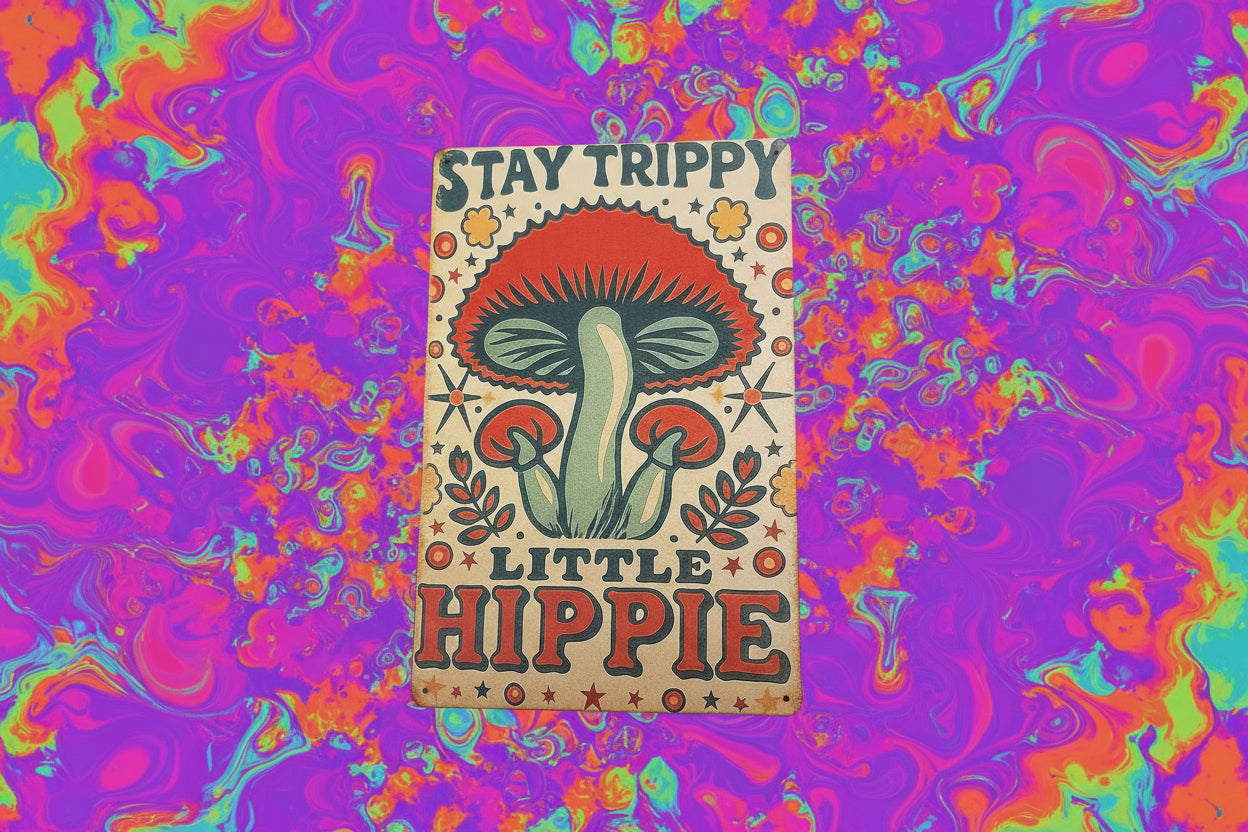 "Stay Trippy Little Hippy" hand-finished wood sign