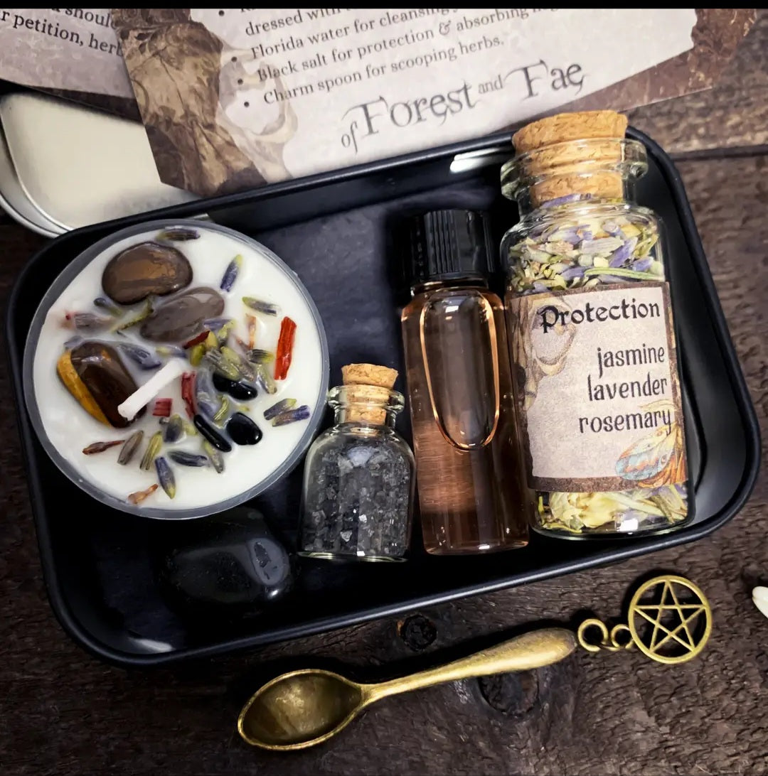 Protection altar set with ritual tools