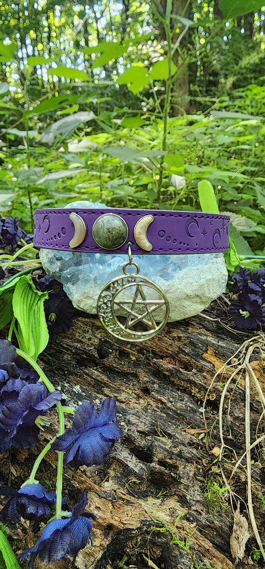 Moonlit Protection: Vegan Leather Pet Collar Medium
