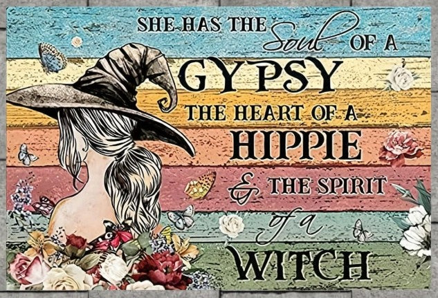 "Hippie Witch" Boho Metal Wall Sign | Witchy Home Decor