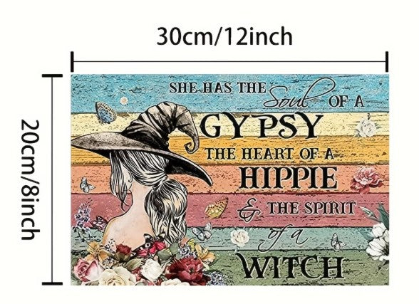 "Hippie Witch" Boho Metal Wall Sign | Witchy Home Decor